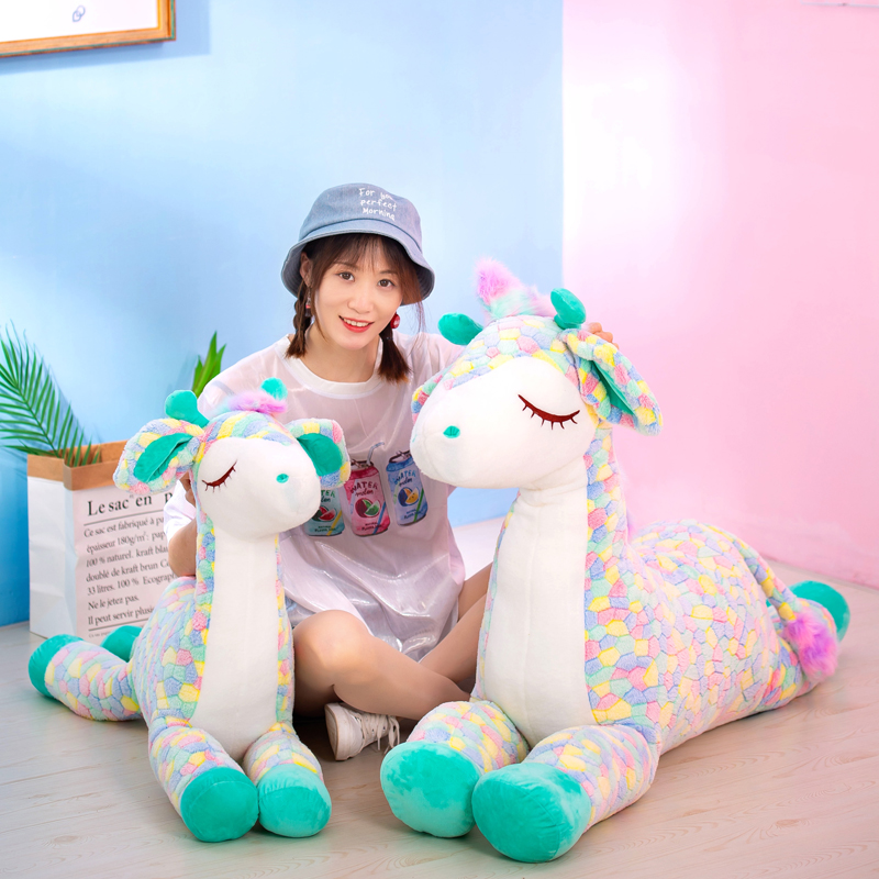 彩虹梅花鹿抱枕公仔小鹿玩偶趴趴鹿毛绒玩具大号布娃娃生日礼物