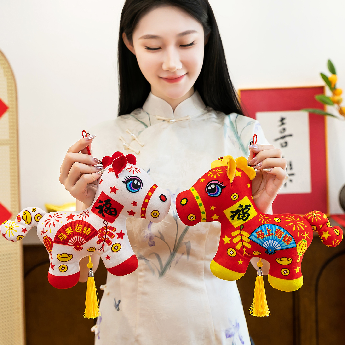 可爱小马挂件玩偶马年吉祥物公仔花布马挂饰毛绒玩具娃娃活动礼品