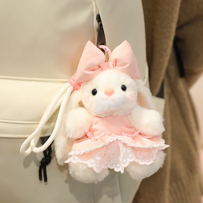 甜美公主裙垂耳兔毛绒挂件蝴蝶结蕾丝裙包包挂饰钥匙扣礼物