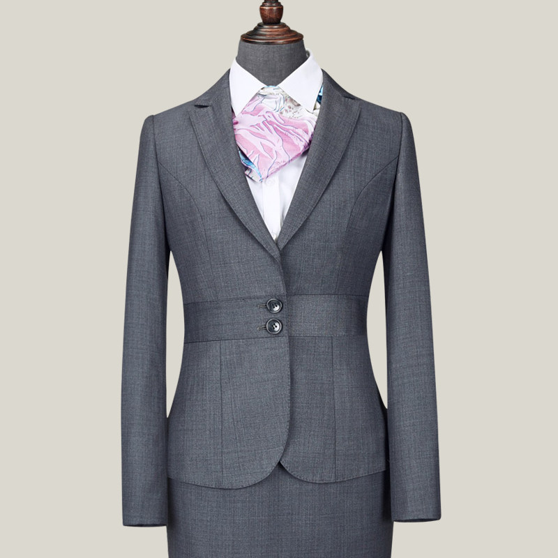 高端定制仿毛西服套装女酒店经理教师工装职业正装灰色西装工作服