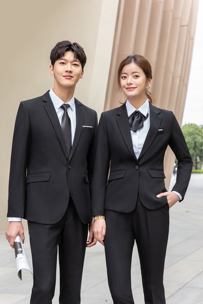 宝蓝色西装套装男女职业装一粒扣弹力西服裤子工作服经理办公正装