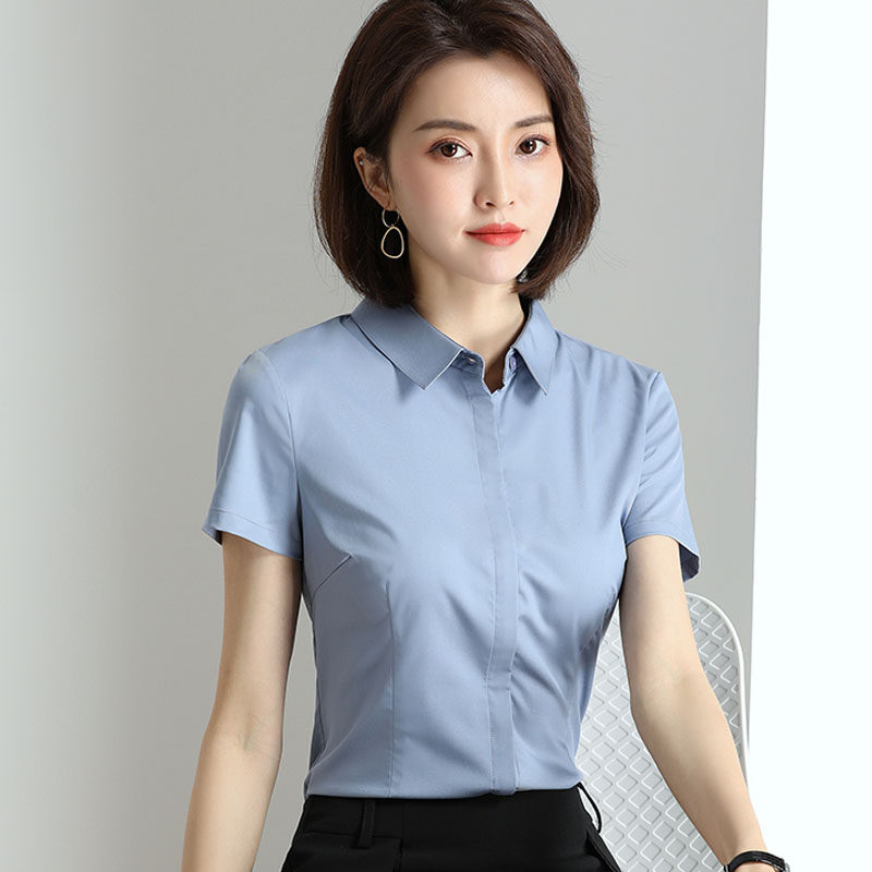 灰色衬衫女短袖职业夏季薄款高端面试正装酒店经理工作服套装衬衣
