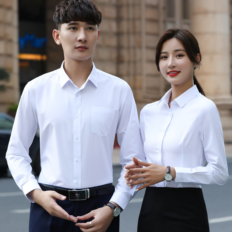 正装白色衬衫女职业免烫4s店工作服商务面试衬衣春秋男女同款长袖