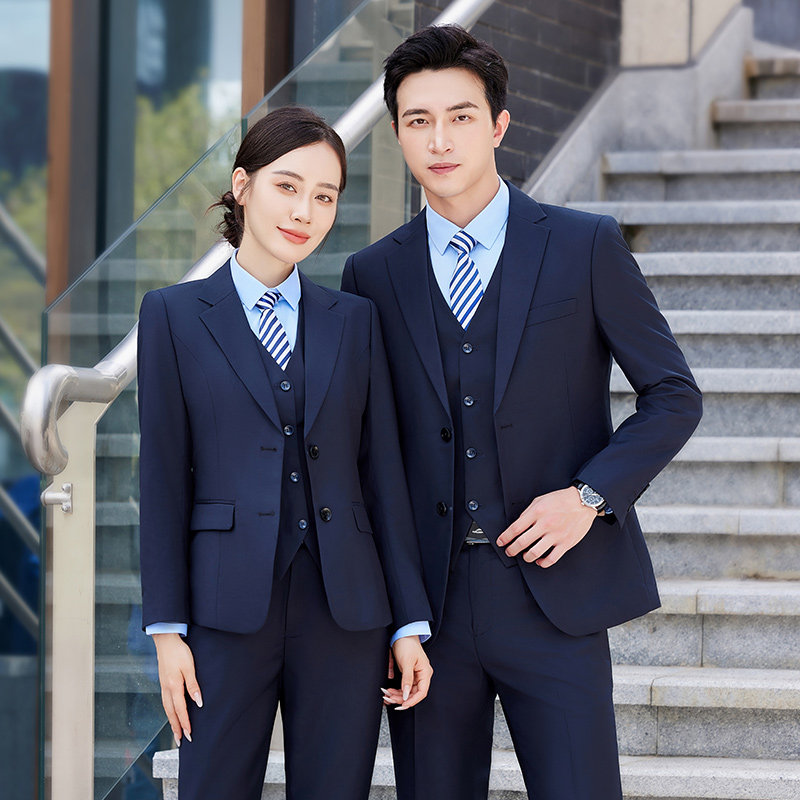 藏青西装套装商务正装男女职业装西服4S店房地产教师工作服三件套