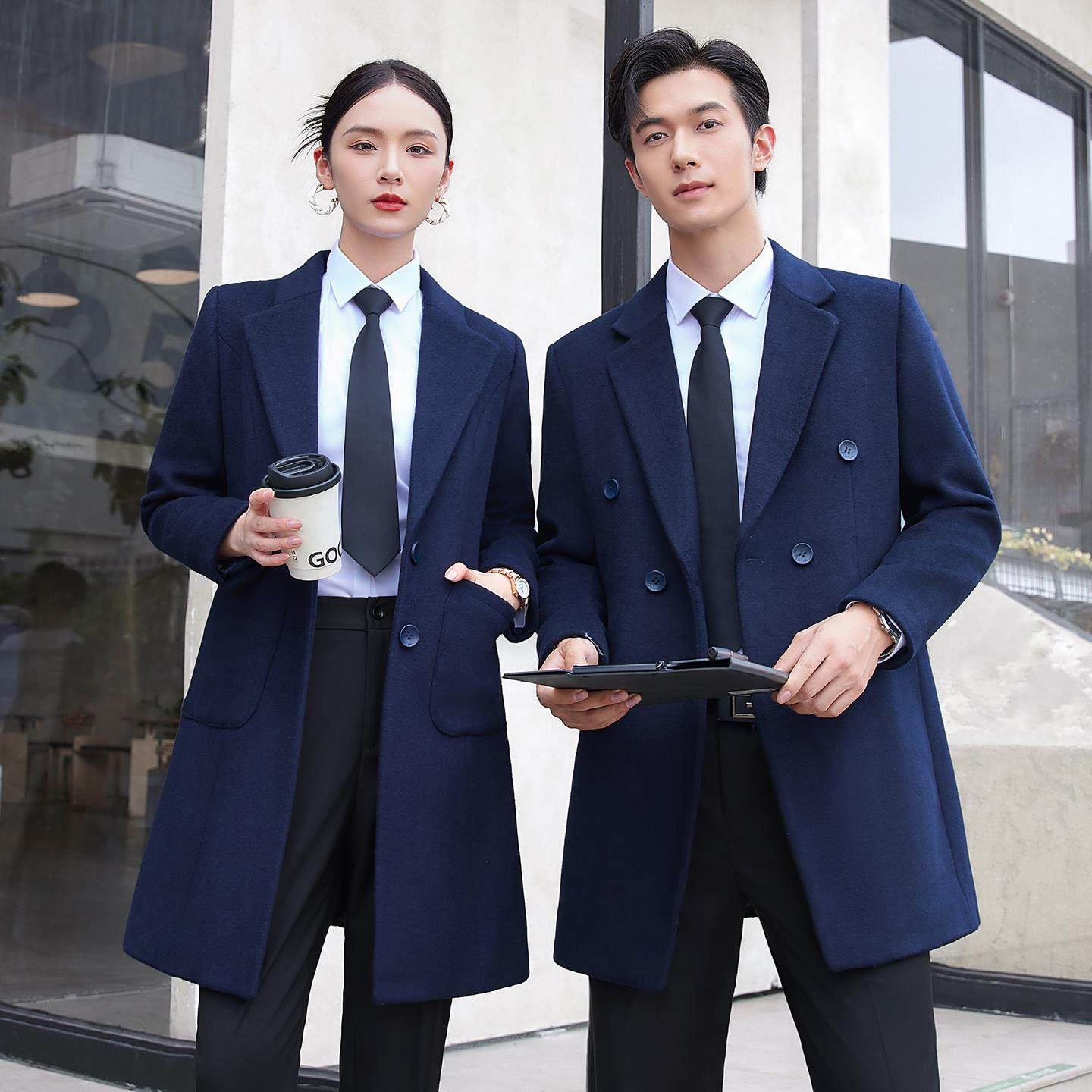 男女同款毛呢外套职业工装物业4S店房地产行政商务工作服呢子大衣